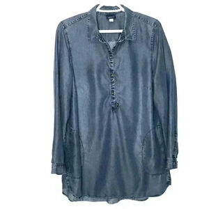 J Jill Denim Chambray Tunic Shirt Top M long sleeve pockets blue